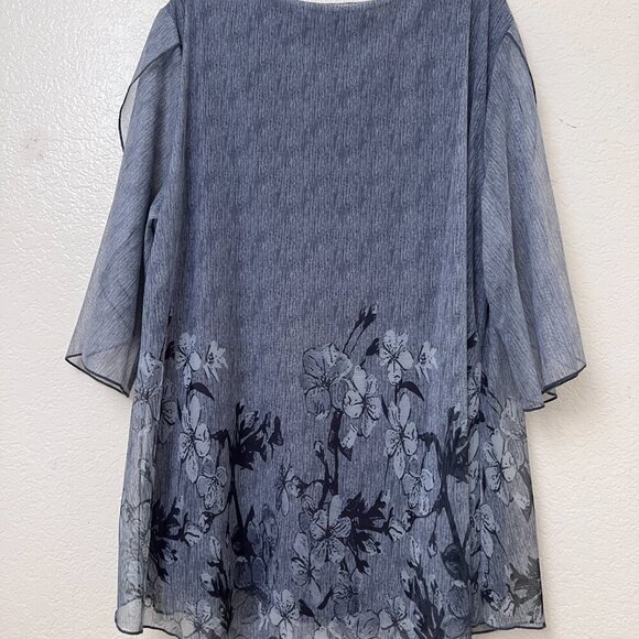 Sese Code Elegant Blue Floral Sheer Overlay Women's Career Blouse Top Size 3XL - Picture 4 of 9